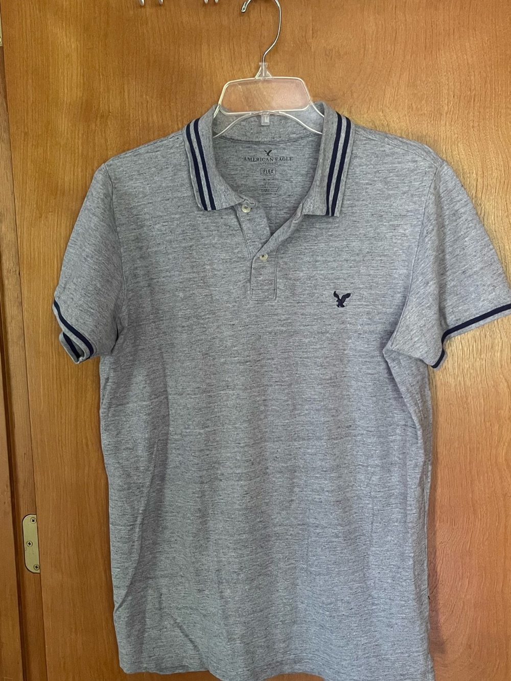 American Eagle Outfitters Heather Gray Polo with Navy Trim